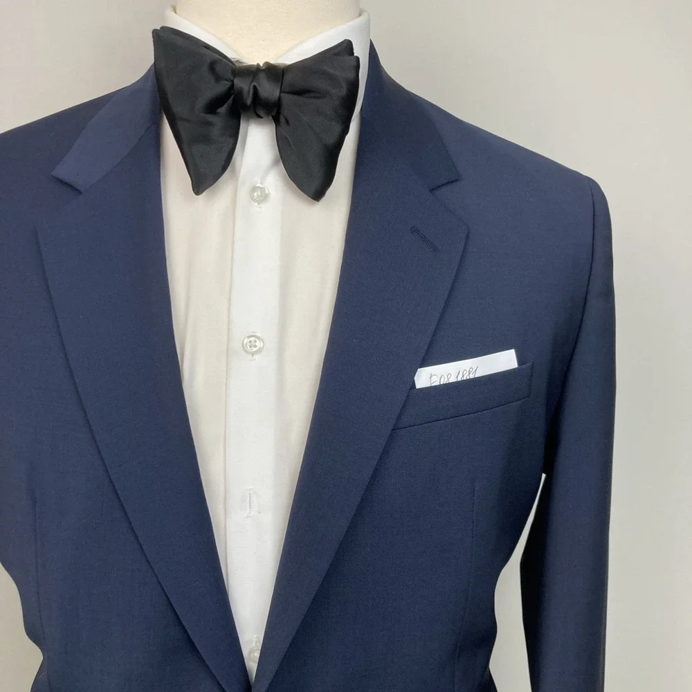 Hugo Boss Mens Modern fit Suit Jacket Blazer 40L Navy Blue Solid Stretch Wool